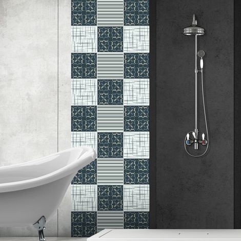 Sticker Mural Carrelage adhésif Cuisine Salle de Bain - 24 STICKERS CARRELAGES AZULEJOS EGIDIO - 24stickers10x10cm (1/5)