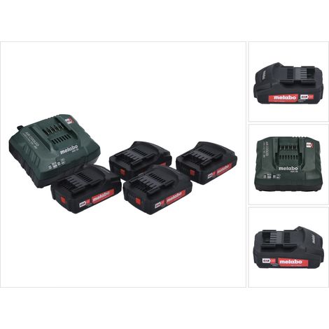 Metabo Basic Set 4x Li-Power Akkupack 18 V 2,0 Ah CAS Li-Ion Akku ( 4x 625596000 ) + ASC 55 Ladegerät AIR COOLED 12 - 36 V ( 627044000 )