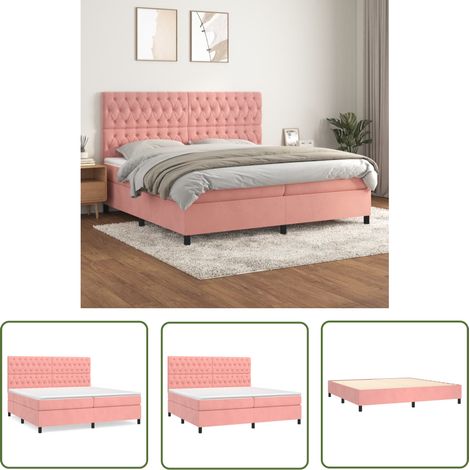 The Living Store Sommier à lattes de lit avec matelas Rose 200x200 cm Velours - Lit Tapissier - Lit Velours - Lit Double - Literie - Chambre À Coucher (1/5)