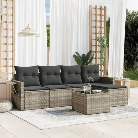 Set Divano da Giardino 6pz con Cuscini Grigio Chiaro Polyrattan vidaXL (1/3)