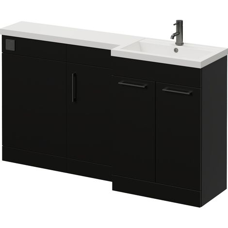 Napoli 390 Matt Black 1500mm 3 Door Vanity Unit Toilet Suite with Right Hand Square Lucia Basin - 1500mm - Gunmetal Grey 160mm HandleWithout Kingston Toilet Pan