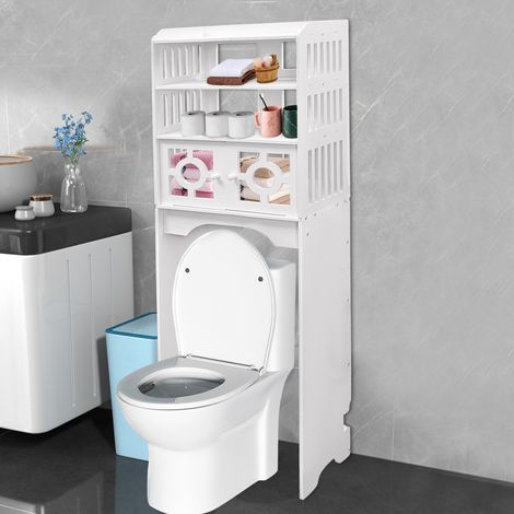 Weiß Modern 4-stöckiges Toilettenkabinett PVC Aufbewahrungskabinett Aufbewahrun (1/5)