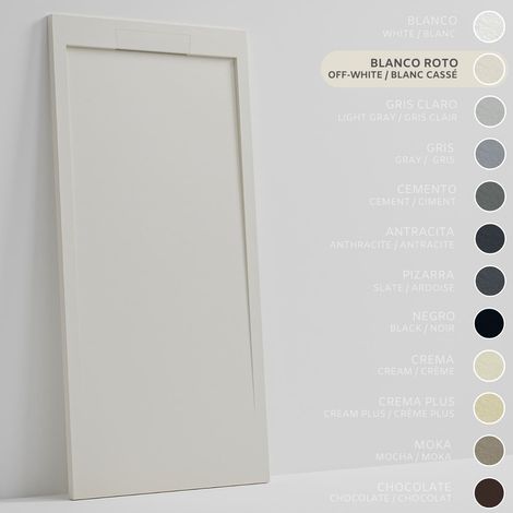 SOULBATH Receveur de Douche Ultra-Plat Antidérapant – Résine Gel Coat - Texture Lisse/Pierre – BLANC CASSÉ - 130x80 - Grille intégré même couleur (1/5)