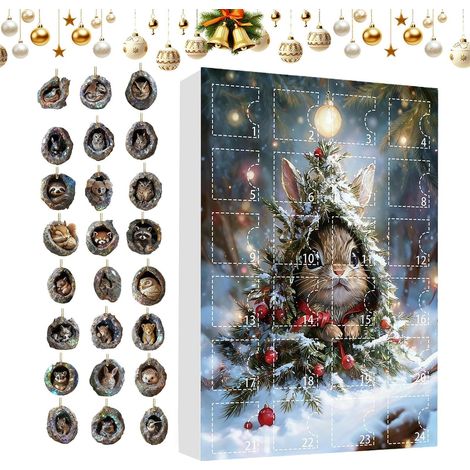 24-tägiger Adventskalender mit Tiermotiven, 2D-Acryl-Adventskalender Hängender Schulschmuck für Fenster, Haustür, Balkon, Weihnachtsbaum, Party (1/5)