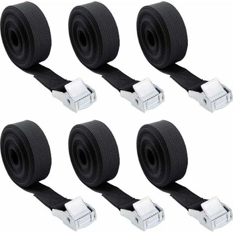 -Sangle à Griffe Sangle d'Arrimage Sangle de Fixation pour Transport Moto, Camion Sangle Arrimage, Charge maximale 250 kg 6 Pieces à 2.5 cm x 5 m (Noire) (1/5)