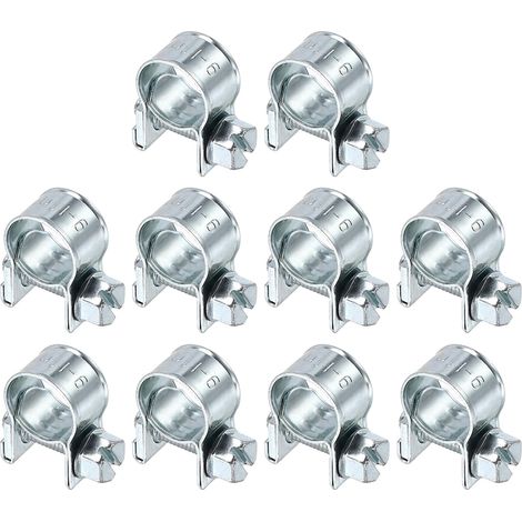 10pcs Collier De Serrage Pour Injection De Carburant 9-11mm Ajustable En Acier Zingué Mini Collier Pour Tuyau De Gaz Pour Automobile Agriculture Plomberie Diesel Essence Tuyau (1/5)