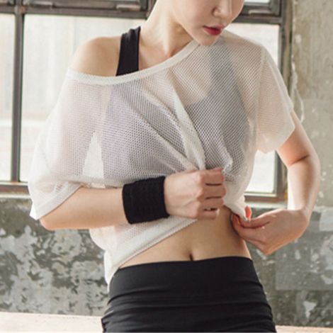 Damen-T-Shirt mit kurzen Ärmeln, schnelltrocknend und locker geschnitten, ideal für Fitness, Yoga und Radfahren im Sommer, weiß, Größe M. (1/4)