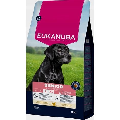 Alimento seco para perros mayores Eukanuba con sabor a pollo, 15 kg. (1/2)