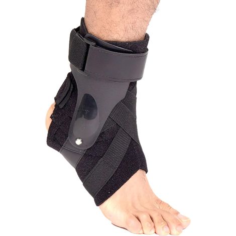 x Chevillère avec stabilisateurs latéraux, barres de soutien latérales en nylon noir et plastique épais, pour la récupération des entorses du pied g (1/5)