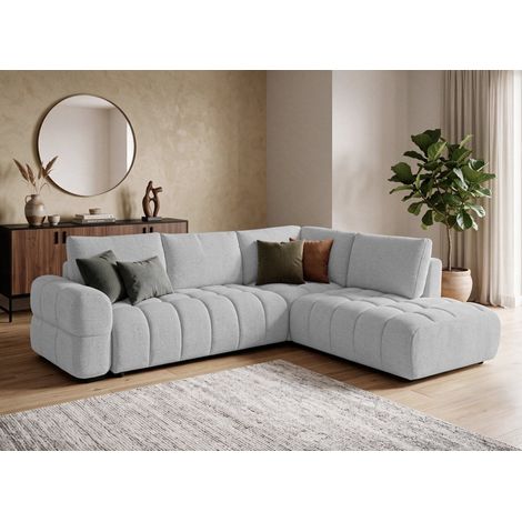 Canapé d'angle convertible avec coffres en velours texturé gris (1/5)