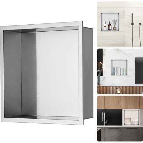 Mophorn Nicho de ducha de 33 x 33 cm, acero inoxidable 304, estante de pared empotrado, resistente al agua y al óxido, almacenamiento moderno, color plateado