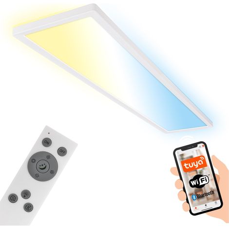 Plafonnier LED 98cm plat, télécommande, lampe LED, plafonnier LED, lampe de salon, panneau LED, lampe de cuisine, lampe de chambre, 98x20x3 cm, blanc (1/5)