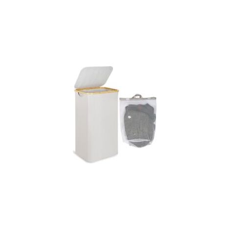 Bac a Linge Grand Panier à Linge avec Couvercle, 100L Grand panier linge sale avec Poignées en Bambou pour Vêtements, laundry basket Pliable XXL avec Sac Intérieur Beige (1/5)