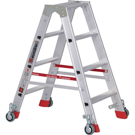 Euroline Premium 30573 Stufenstehleiter mit Federrollen und Feststellern 2x4 Stufen (1/2)