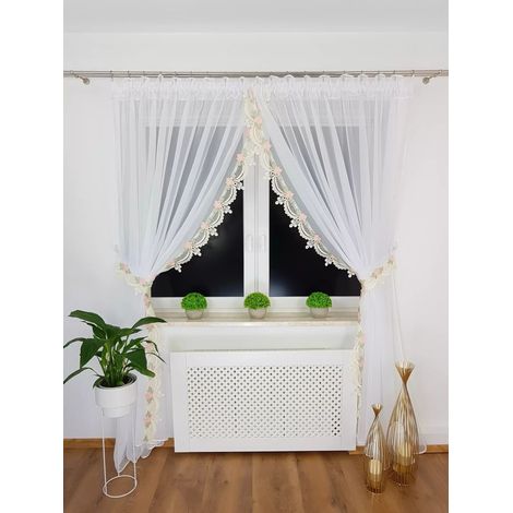 Elegante cortina de voile color crudo con encaje guipur: ¡elegante y funcional (1/5)
