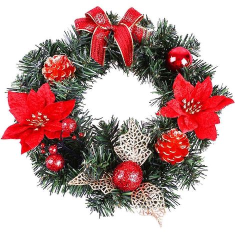 Couronne de Noël de porte 30 cm en plastique, guirlande de sapin artificielle pour décoration extérieure à suspendre (1/4)