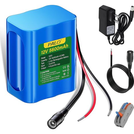 Batterie Lithium-ION 12 V 5600 mAh avec Chargeur et Ligne de Connexion pour Radio, appareils Photo, caméscopes, Orgue électronique, Lampe de Lecture DIY, télescopes, Sonar, Outil de Signal (1/5)