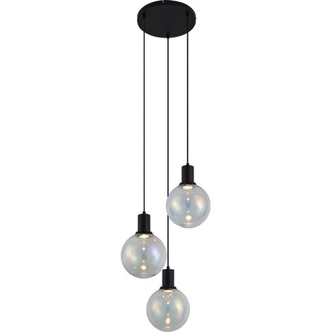 QAZQA Design-Hängeleuchte schwarz mit Regenbogen-Glas rund