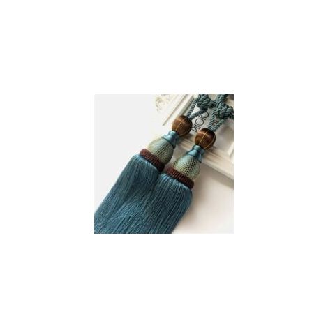 1 par de alzapaños de cortina con borlas de cuerda trenzada y lazo decorativo (azul pavo real) - Crezuo (1/4)