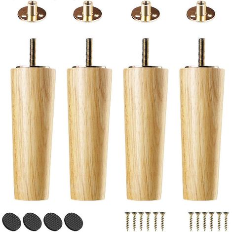 4er-Set Möbelbeine aus Holz, Tisch-, Schrank- und Sofafüße, Massivholz-Ersatzbeine für Schreibtisch, Ständer, Bank, Couch, Kommode, Gummibaumholz, 12 cm breit (4,7 Zoll), transparent