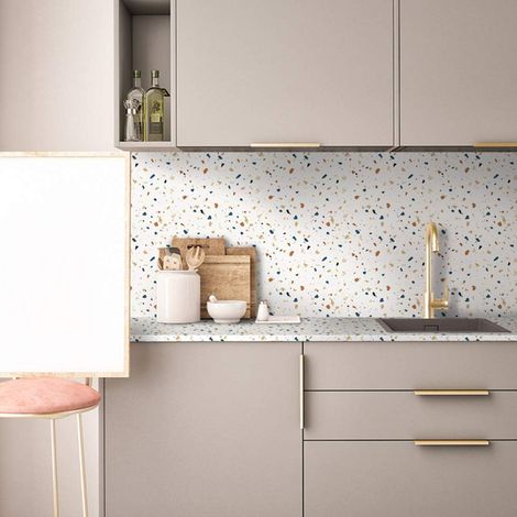 Autocollant auto-adhésif pour meubles/tables/panneaux effet terrazzo, papier peint en vinyle à peler et coller pour salon/autocollant mural au sol, couleur terrazzo blanc (1/5)