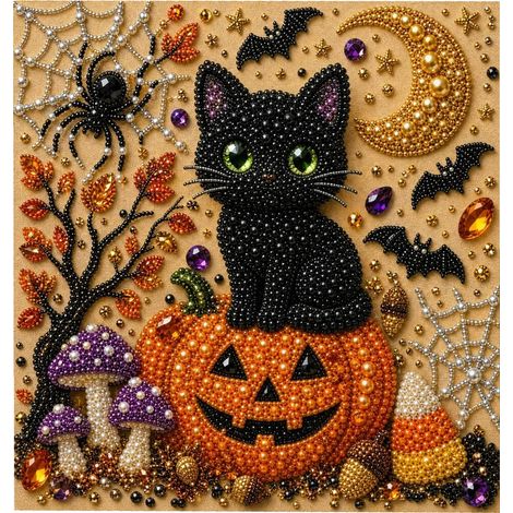 Kit de création artistique DIY Halloween DOWMOO en perles et diamants, décoration murale chat noir citrouille (1 pièce) (1/5)