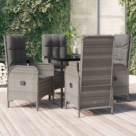 5-tlg. Garten-Essgruppe mit Kissen Schwarz und Grau Poly Rattan