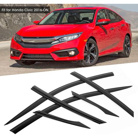 Déflecteurs de pluie noirs surdimensionnés en 6 pièces pour Honda Civic 2016 (voiture modifiée). (1/5)