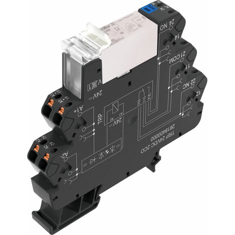 Weidmüller TRP 24VDC 1CO 16A TERMSERIES, Relaiskoppler, Kontakte: 1, Wechsler AgNi, 24 V DC ±20 %, 16 A, PUSH IN, 2618100000