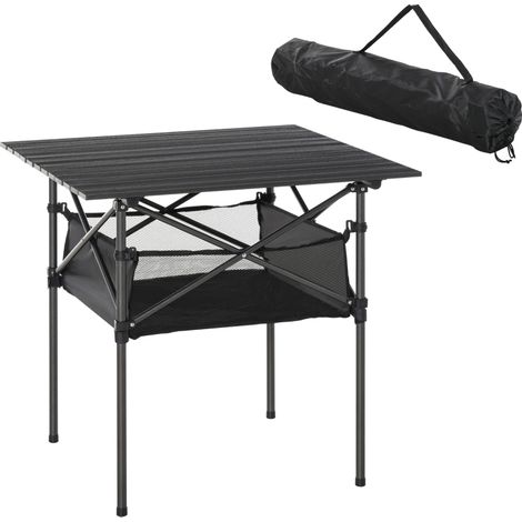 Table de camping pliable en aluminium avec sac en filet, table portable pour pique-nique, jardin, fête, balcon, 70 x 70 x 69 cm noir (1/5)