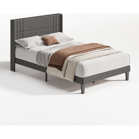 Bealife Letto Matrimoniale Imbottito 140 x 200 cm in Legno e Metallo con Testiera Tessuto di Lino con 20 cm di Spazio Contenitore Grigio Scuro