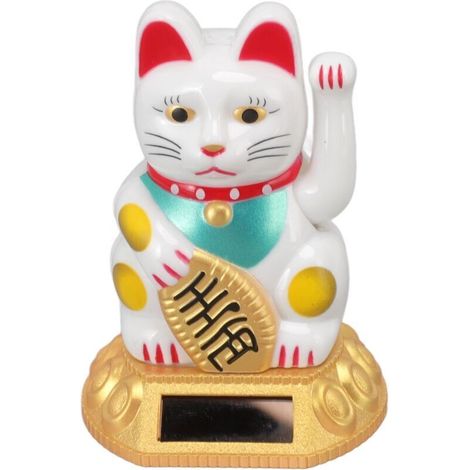 Chat porte-bonheur chinois décoratif bras ondulant lumière solaire figurine à induction pour maison voiture blanc (1/4)