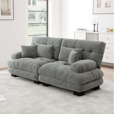 Ecksofa grau aus Chenille mit modularer Form, tiefem Sitz und Kissen (1/5)