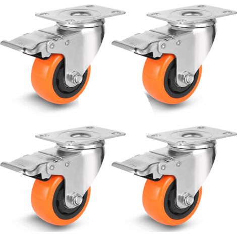 Roulettes Pivotantes 75mm 4 Pièces avec Frein, Charge Lourde jusqu’à 450kg, Roulettes Polyéthylène pour Meubles, Sols (1/5)