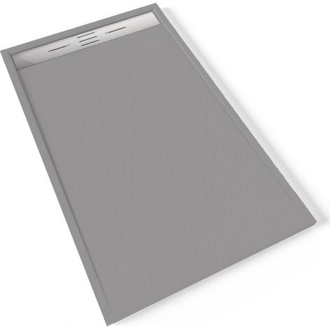HIEMAL INOX Receveur de douche 90 x 150 cm résine Gris aspect ardoise + bonde inox incluse - Salle de bain (1/5)