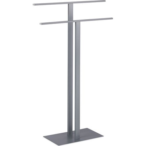 Portasciugamani non fisso a 2 barre con disposizione sfalsata per bagno 60 x 40 x 10 cm in metallo grigio 130011032