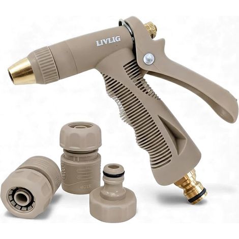 Kit Arrosage Jardin Beige – Pistolet d'Arrosage + Raccord Robinet 3/4", Raccord Rapide (1/5)