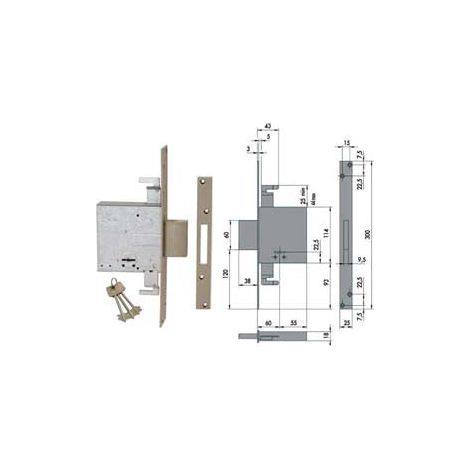 Serrure à double panneton triple mortaise 57015 - mm.60 (57015600)