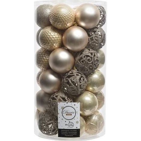 Kaemingk 020806 Palline Albero Natale Set 37 Pezzi 6 cm Infrangibili Finitura Mista Lucida Opaca Glitter colore Perla