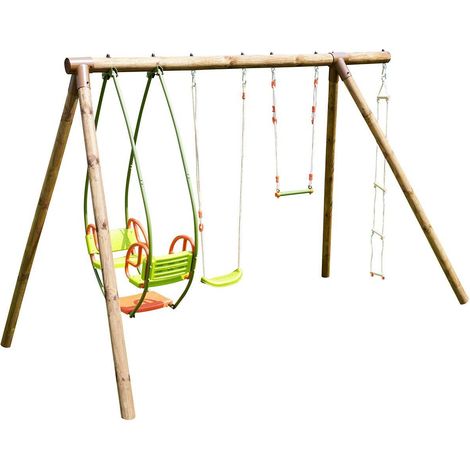 SOULET - Columpio de Madera Juliette para Niños 3 a 12 Años, con Balancín, Trapecio y Escalera de Cuerda - 2,30 m x 2,20 m x 2,30 m (1/5)