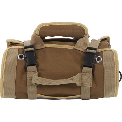 Aufrollbare Werkzeugtasche aus Oxford-Gewebe, tragbar und multifunktional, für Elektriker, Klempner und Schreiner, Farbe Khaki. (1/5)