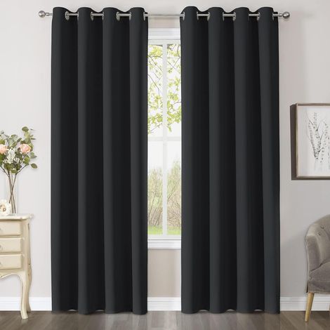 Juego de 2 cortinas opacas con ojales, aislantes térmicas, diseño moderno para salón y dormitorio, 140 x 240 cm, color negro, 2 paneles. (1/5)
