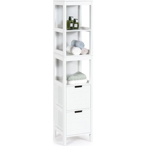 COSTWAY 5-Tier Bathroom Tall Cabinet Storage Organizer Rack Stand Cupboard 2 drawers (1/5)