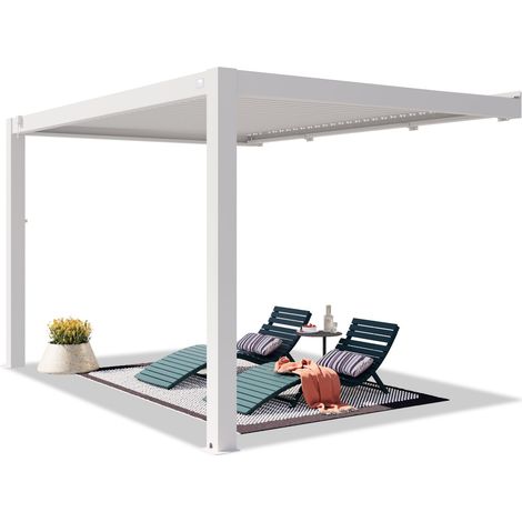 PRIMEYARD Pergola addossata 3x4 m montanti in alluminio con tetto a doghe in alluminio pergola a muro bianca