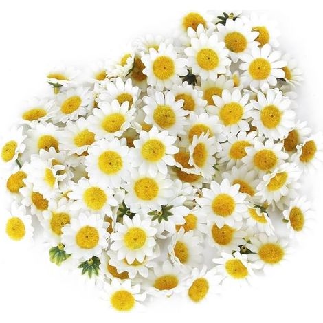 100 X Têtes De Tournesol En Plastique Artificiel Réalistes, Accessoires De Décoration Pour La Maison Et La Fête, (Blanc) (1/5)