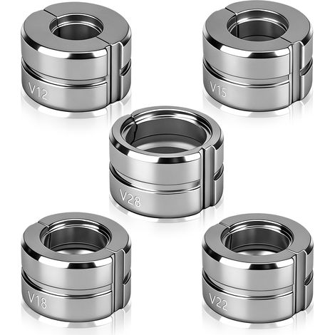Profil V - Mâchoires de Sertissage Tubes 12-28mm - Set 5 Inserts (12/15/18/22/28mm) - Acier Chrome 40 HRC 48-55 Anti-Usure - Finition Argentée - Compatible Pinces Manuelles/Électriques - Cuivre/Inox (1/5)