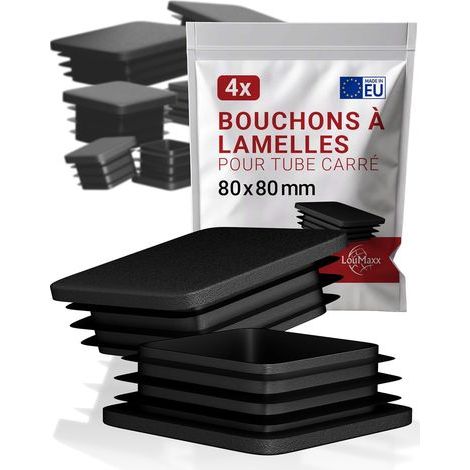 4 Embout, Carré 80x80 mm, Noir, Plastique, Pour Tube Acier Aluminium, Intérieur Extérieur (1/5)