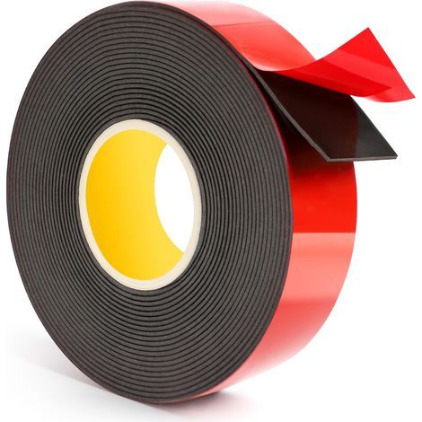 Ruban Double Face Extra Fort, 25mm 5M, Adhésif Acrylique, Imperméable, pour la Décoration du Bureau et de La Maison, Noir (1/5)