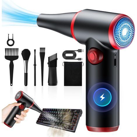 ATEngeus Souffleur Air Comprimé, Dépoussiérants Puissants électrique à vitesse continue, 100500 tr/min, Air Comprimé Duster avec lumière LED, Bombe Air Sec Nettoyage PC pour clavier, voiture (1/5)