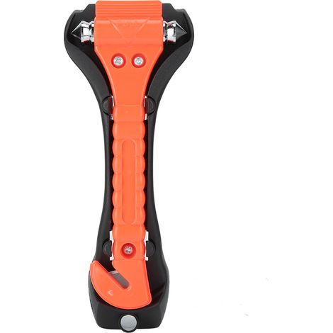 Marteau de sécurité multifonction 2 en 1 en ABS avec coupe-ceinture, brise-vitre et support inclus.